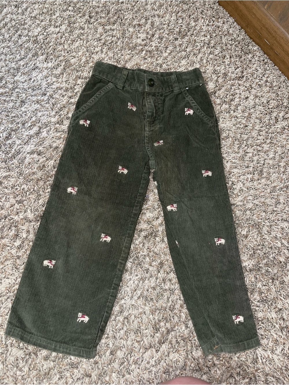 Gymboree Dark Green Corduroy Pants with Embroidered Dogs